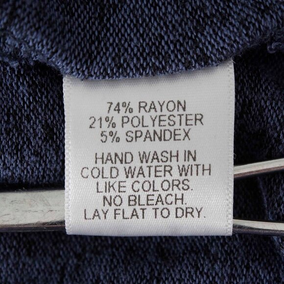 Gibson Sz M Navy Black Ruffle 3/4 Sleeve Rayon Polyester Top - Picture 4 of 5